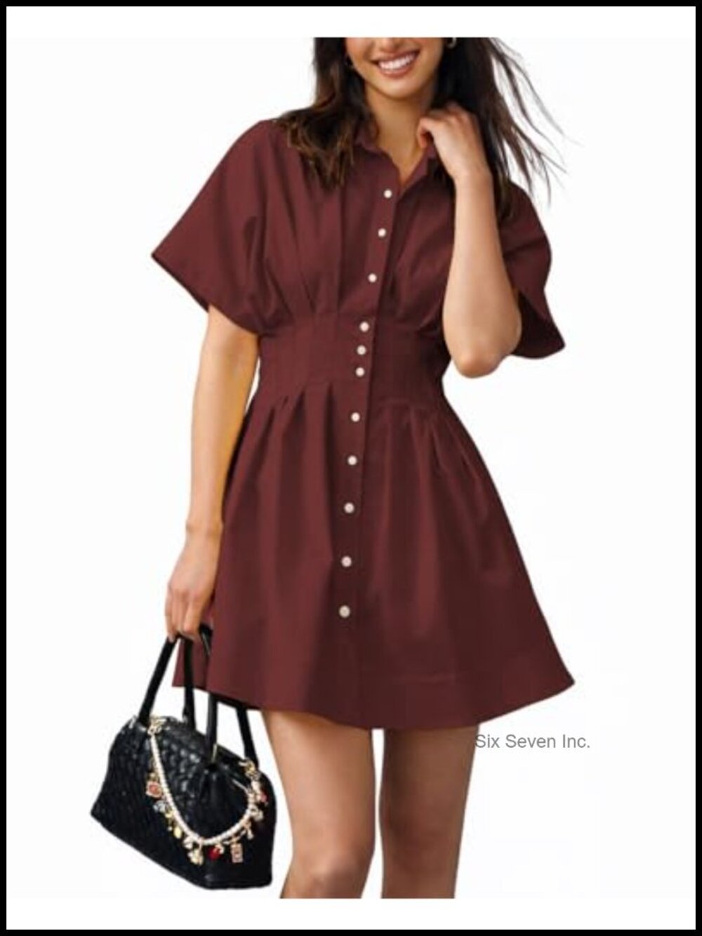 Mini Shirt Dress Button Down Short Sleeve Collared Casual